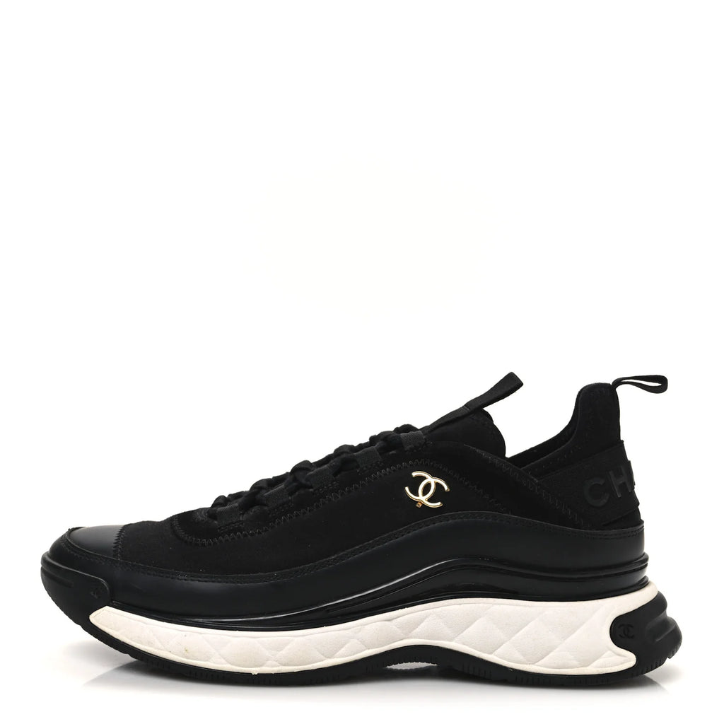 Chanel Velvet Calfskin Mixed Fibers CC Sneakers Black